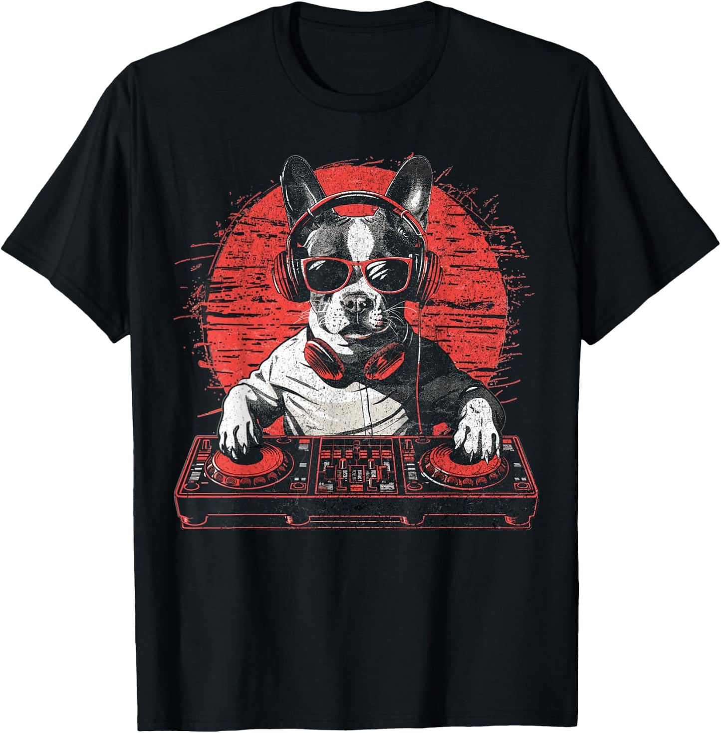 Funny Retro House DJ Boston Terrier Dog Disco Headphone Tech Women T-Shirt - T-Shirt | Black