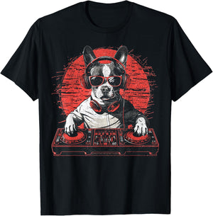Funny Retro House DJ Boston Terrier Dog Disco Headphone Tech Women T-Shirt - T-Shirt | Black