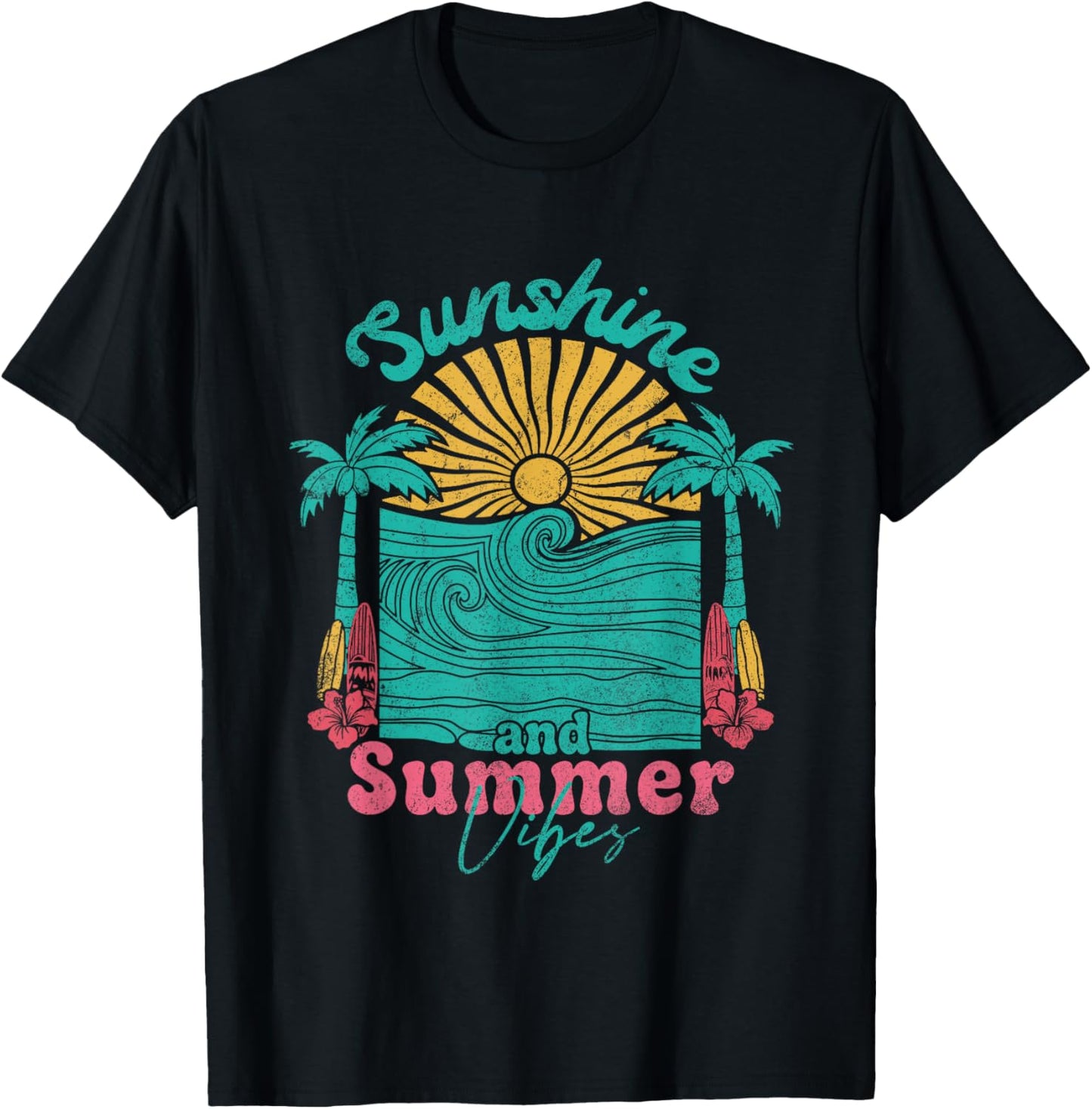 Sunshine and Summer Vibes Retro Beach Vacation Girls Trip T-Shirt - T-Shirt | Black