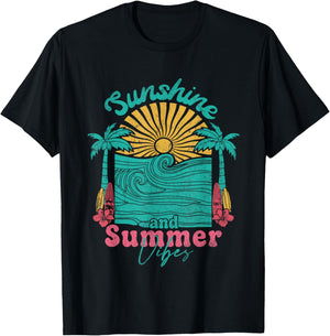 Sunshine and Summer Vibes Retro Beach Vacation Girls Trip T-Shirt - T-Shirt | Black