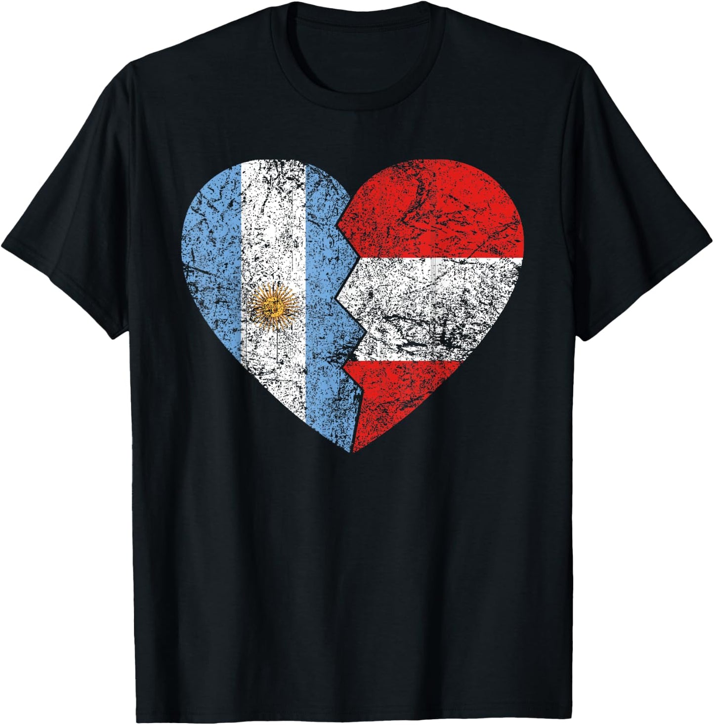 Peruvian Argentinian Flag Heart | Argentina Peru Flag Roots T-Shirt - T-Shirt | Black