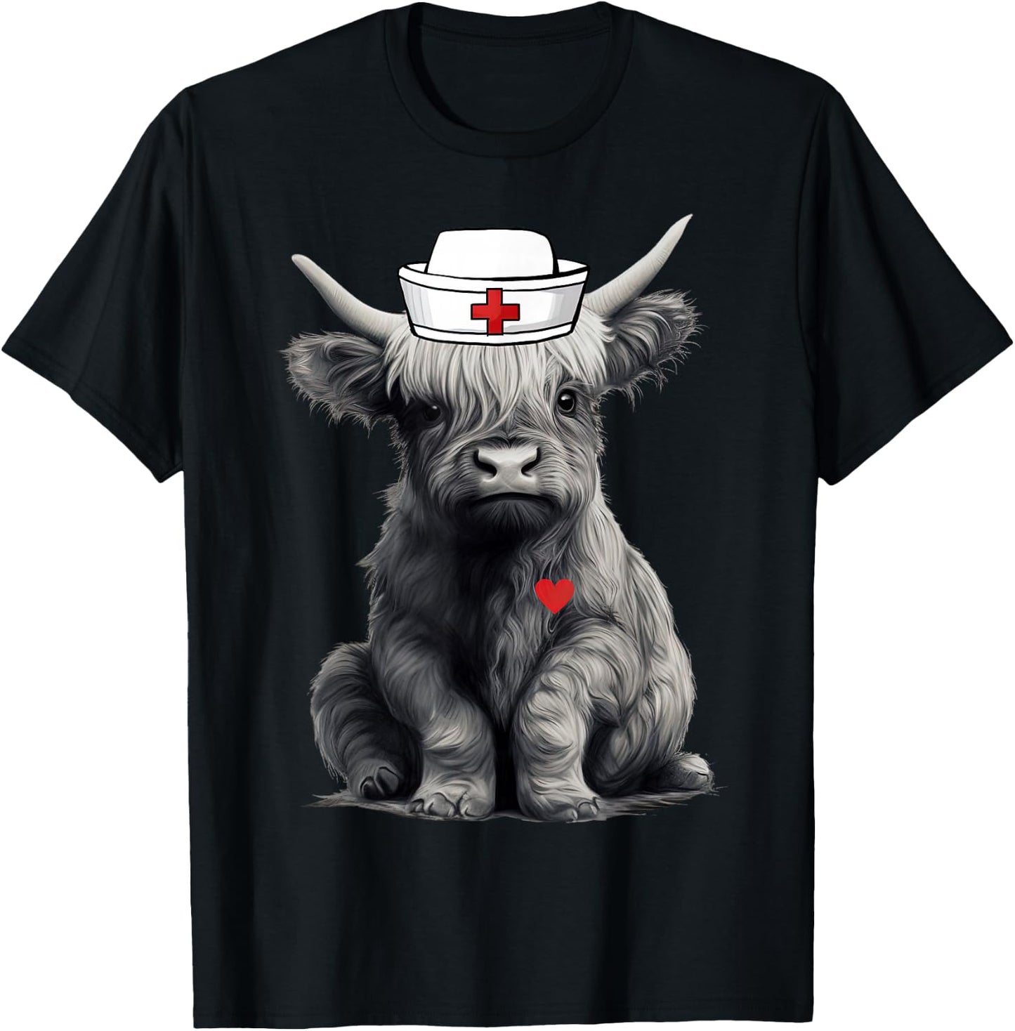 Cute Highland Cow Nurse Farm Cow Animal Lover Nursing T-Shirt - T-Shirt | Black