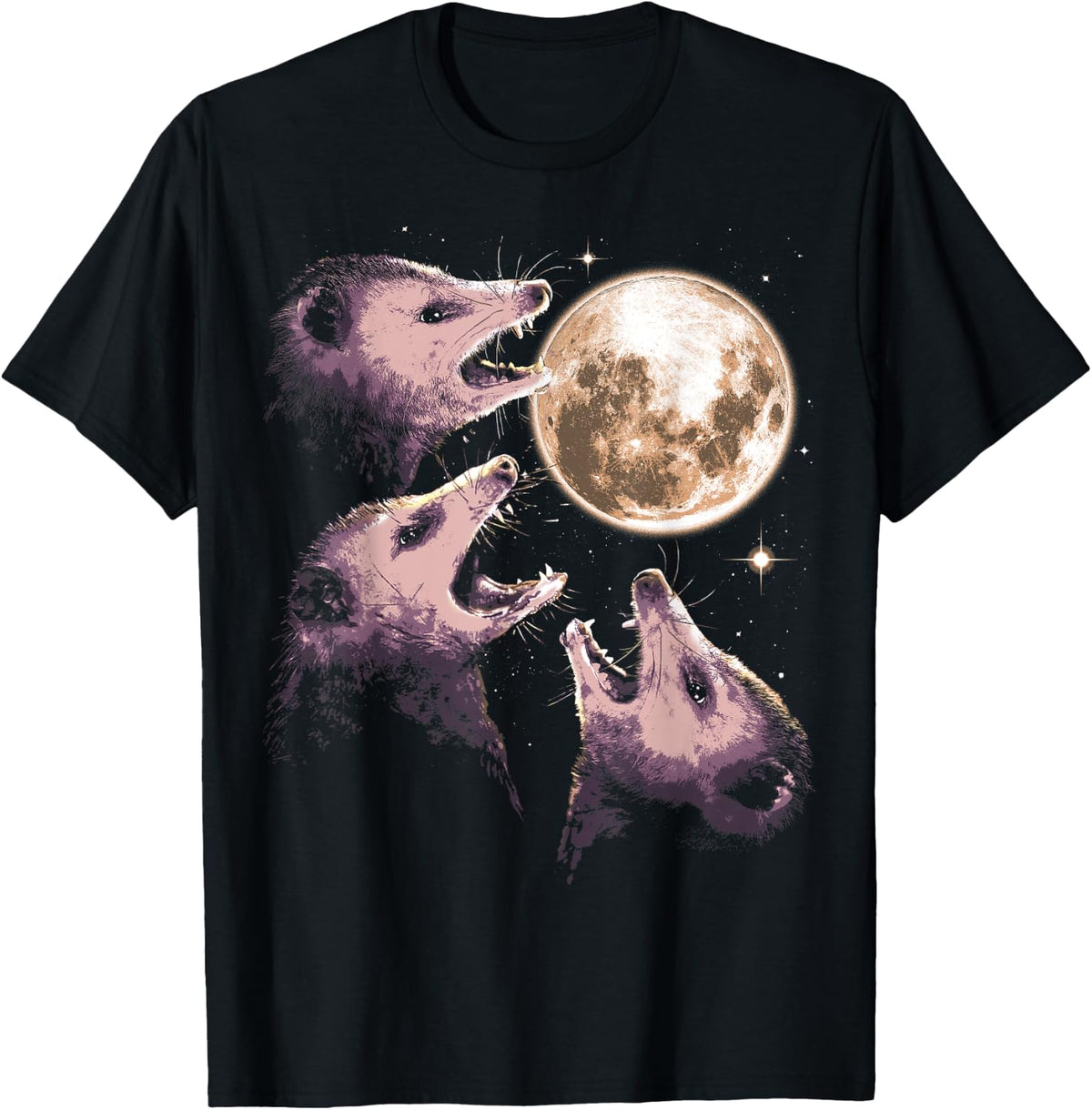 Three Opossums Howling at the Moon Funny Possum 3 Opossum T-Shirt - T-Shirt | Black