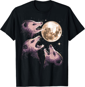 Three Opossums Howling at the Moon Funny Possum 3 Opossum T-Shirt - T-Shirt | Black