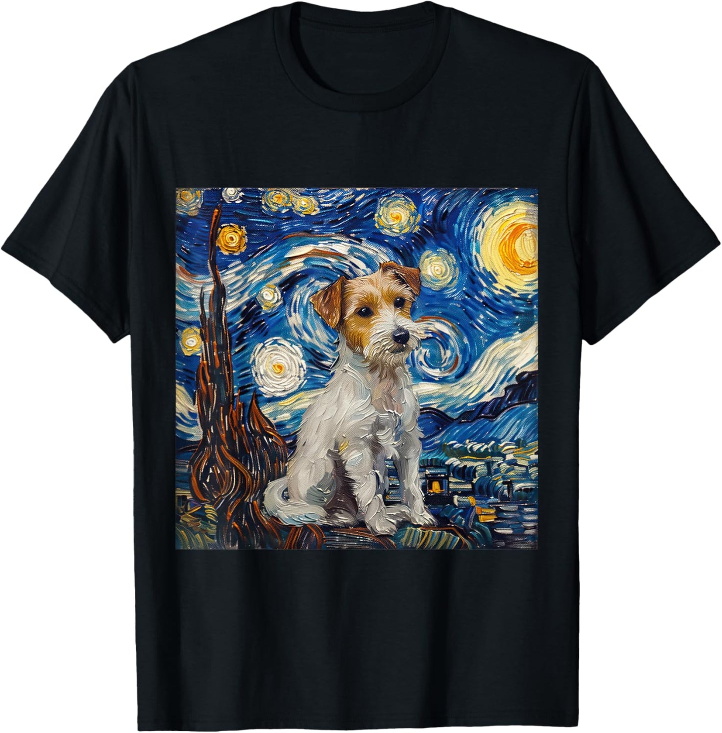 Jack Russel Terrier Van Gogh Starry Night T-Shirt - T-Shirt | Black