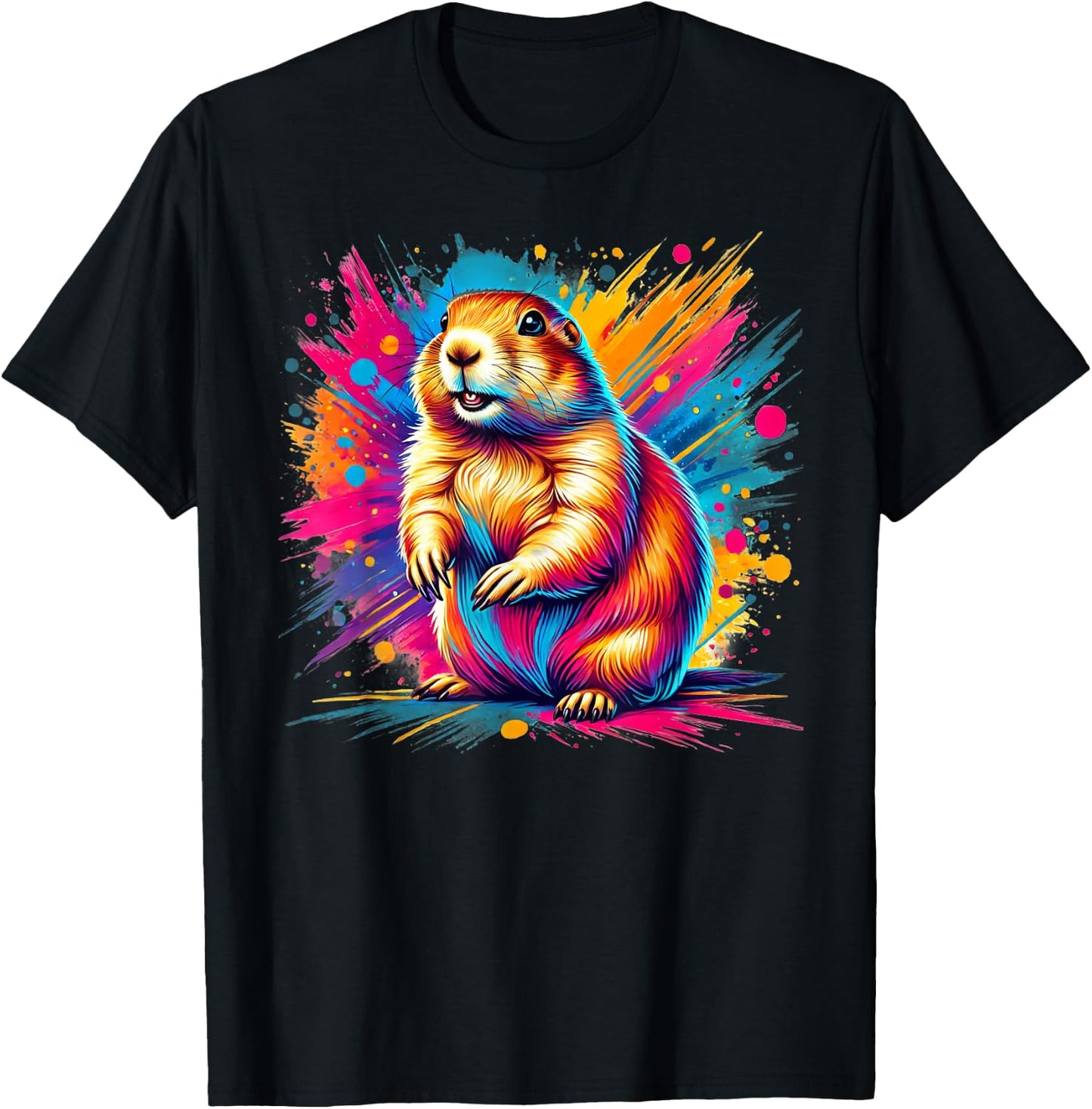 Cool Prairie Dog On Colorful Painted Prairie Dog Men Women Kids T-Shirt - T-Shirt | Black