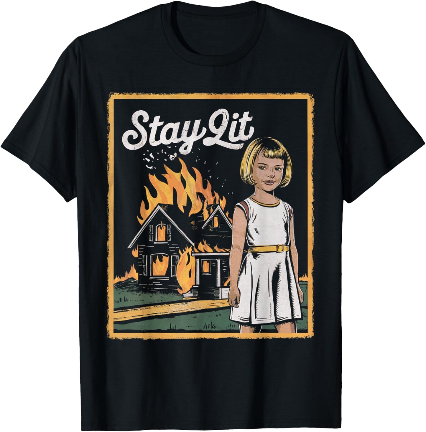 Vintage Horror Movie Lover Retro Halloween Shirt Stay Lit T-Shirt - T-Shirt | Black