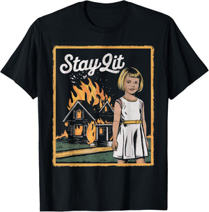 Vintage Horror Movie Lover Retro Halloween Shirt Stay Lit T-Shirt - T-Shirt | Black