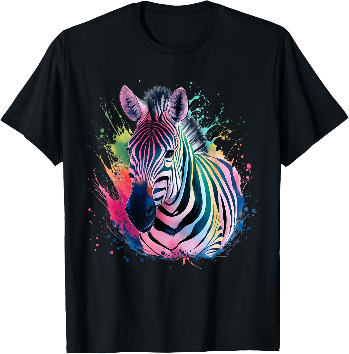 Zebra Men Woman Colorful Watercolor Zebra T-Shirt - T-Shirt | Black