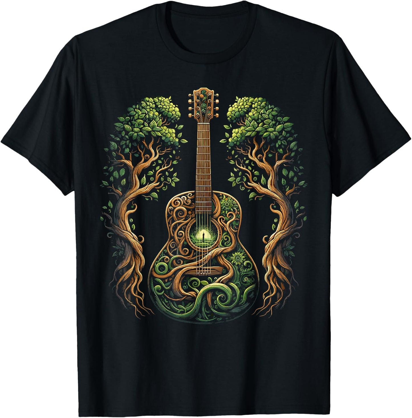Acoustic Guitar Tree Nature Lover Guitarist Guitar Player T-Shirt - T-Shirt | Black