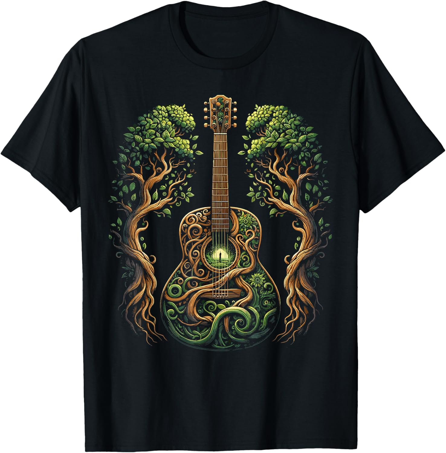 Acoustic Guitar Tree Nature Lover Guitarist Guitar Player T-Shirt - T-Shirt | Black