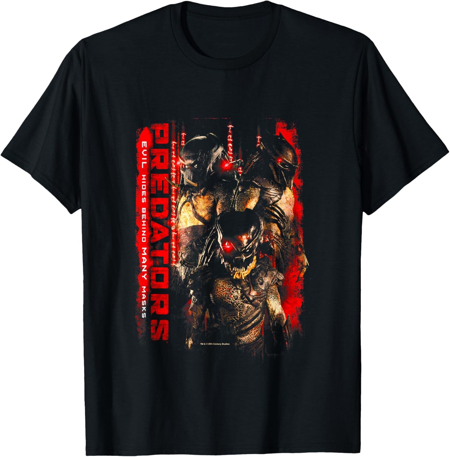 Aliens Iconic Predators Evil Hides Behind Many Mask Poster T-Shirt - T-Shirt | Black
