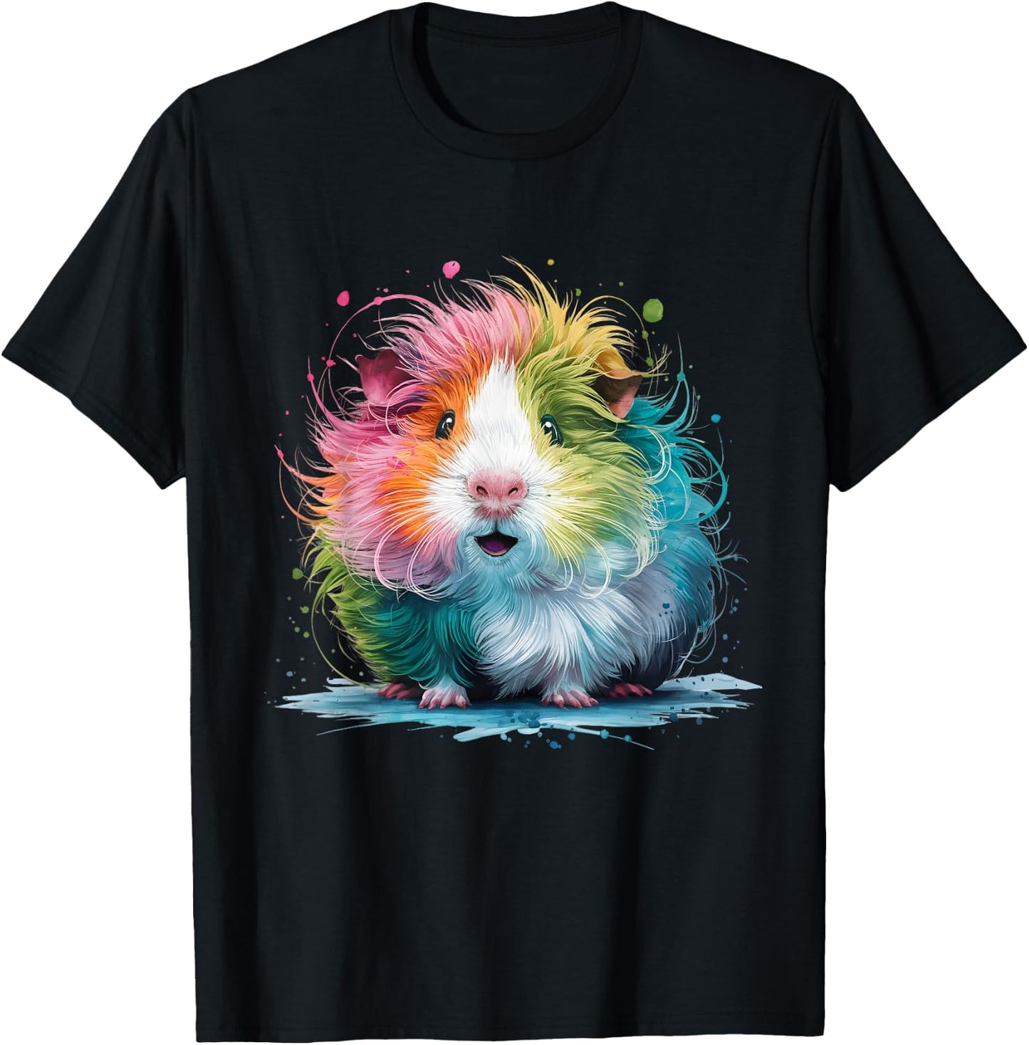 Guinea Pigs Men Woman Colorful Watercolor Guinea Pig T-Shirt - T-Shirt | Black
