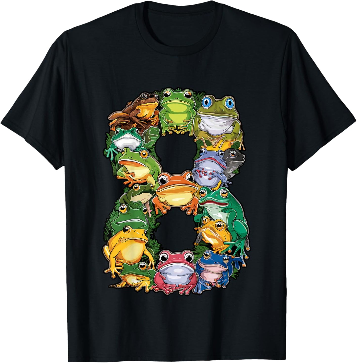 Toddler Frog Themed 8th Birthday 8 Year Old Kids Frog Lover T-Shirt - T-Shirt | Black