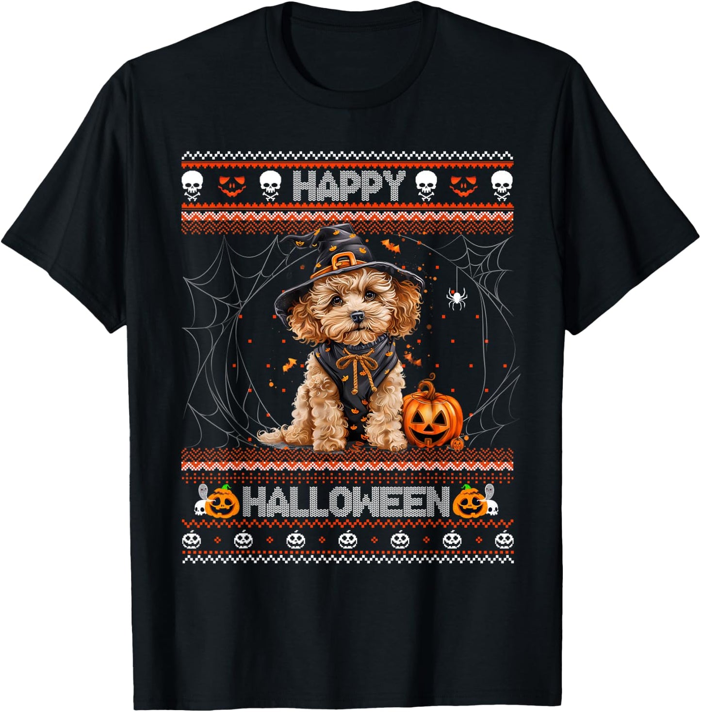 Happy Halloween Ugly Poodle Howl-o-ween Pumpkin Dog lover T-Shirt - T-Shirt | Black