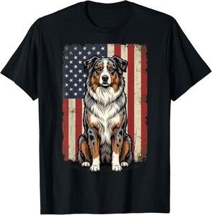 Australian Shepherd USA Flag 4th of July T-Shirt - T-Shirt | Black