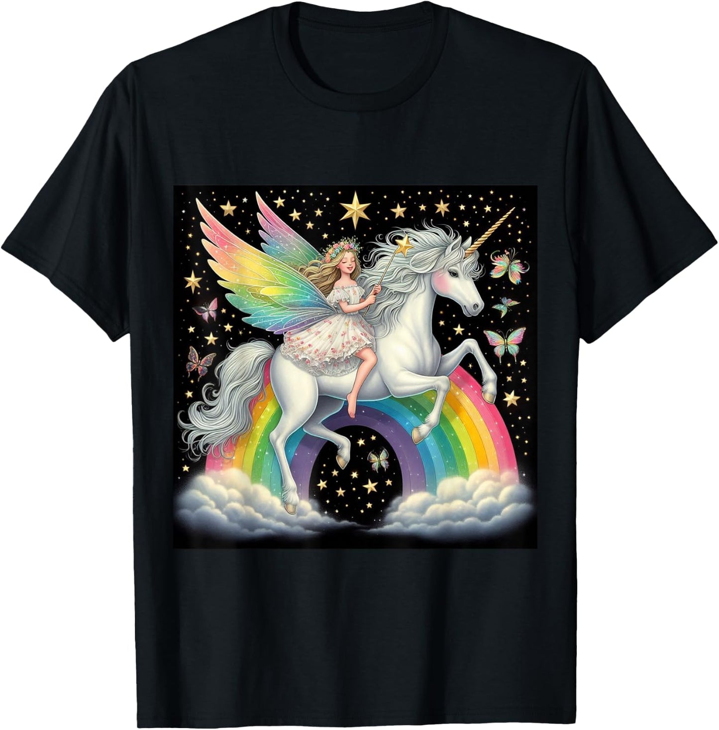 Fairy Riding A Unicorn Boys Girls Men Women Kids Adults T-Shirt - T-Shirt | Black