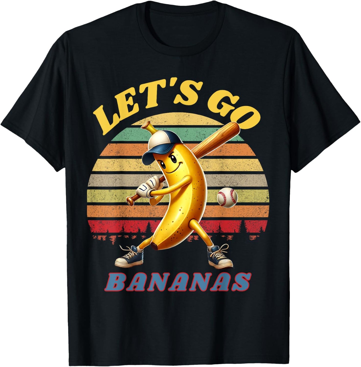Lets Go Bananas Banana Playing Baseball Baseball Player Gift T-Shirt - T-Shirt | Black