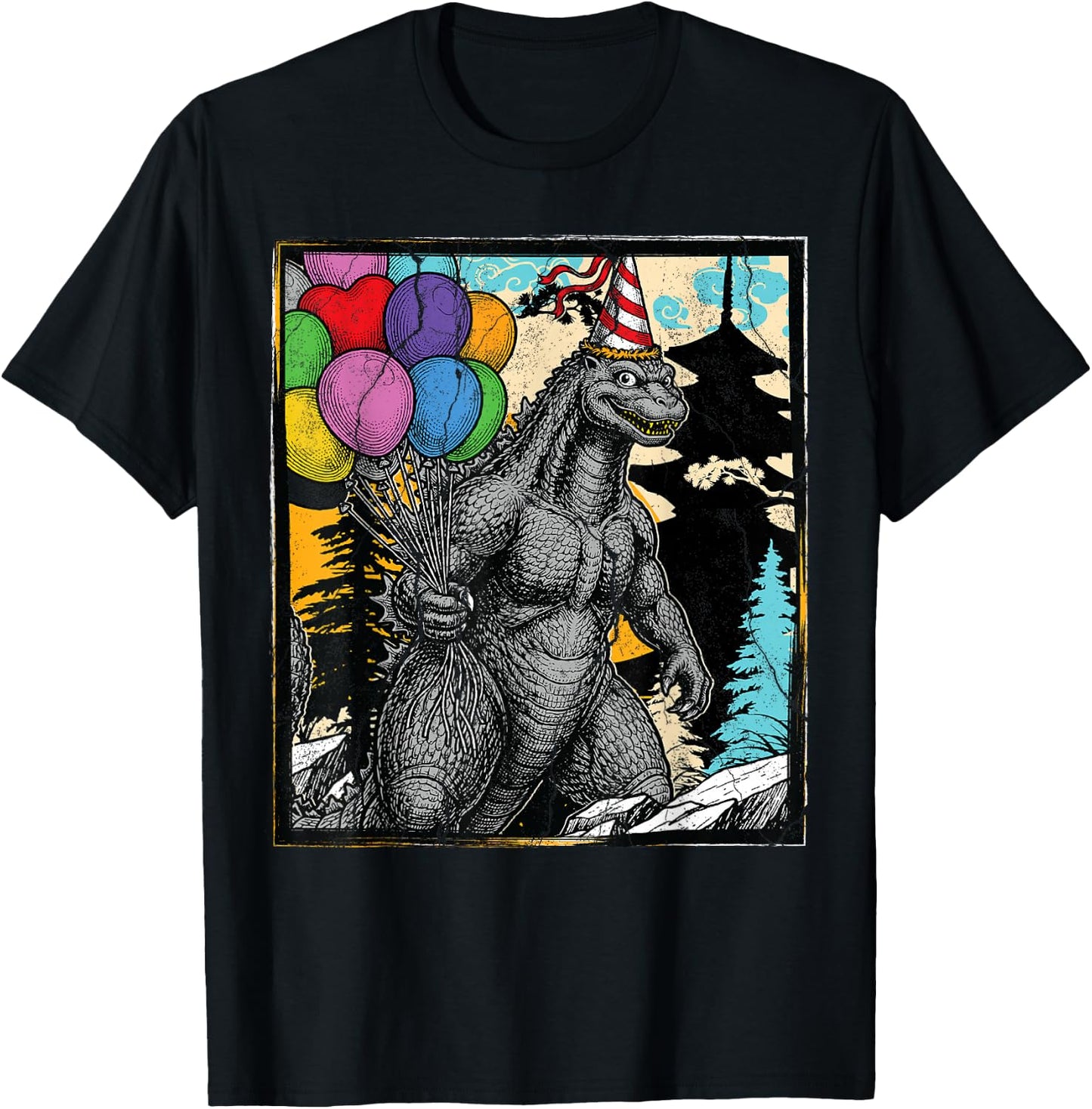 Kaiju Birthday Party Japanese Monster Japan Poster T-Shirt - T-Shirt | Black