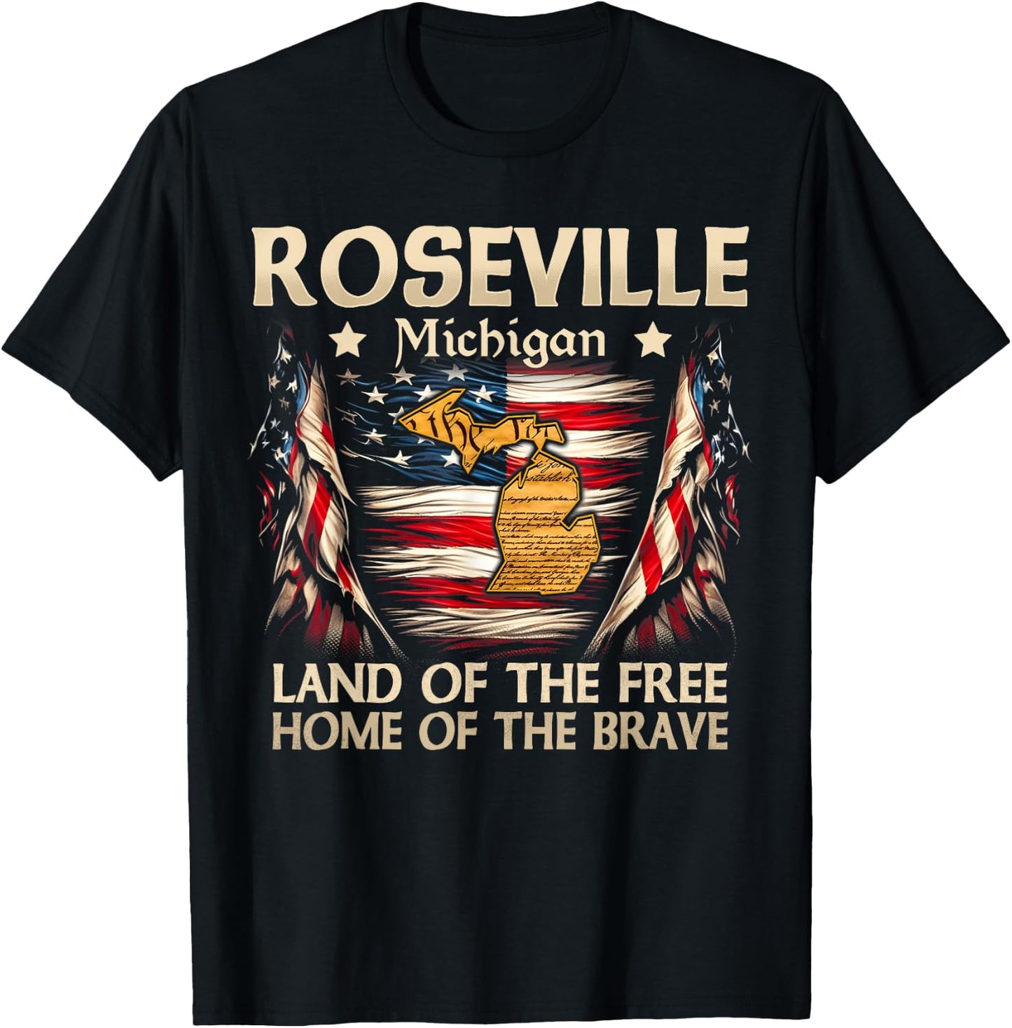 Roseville Michigan USA Flag 4th Of July T-Shirt - T-Shirt | Black