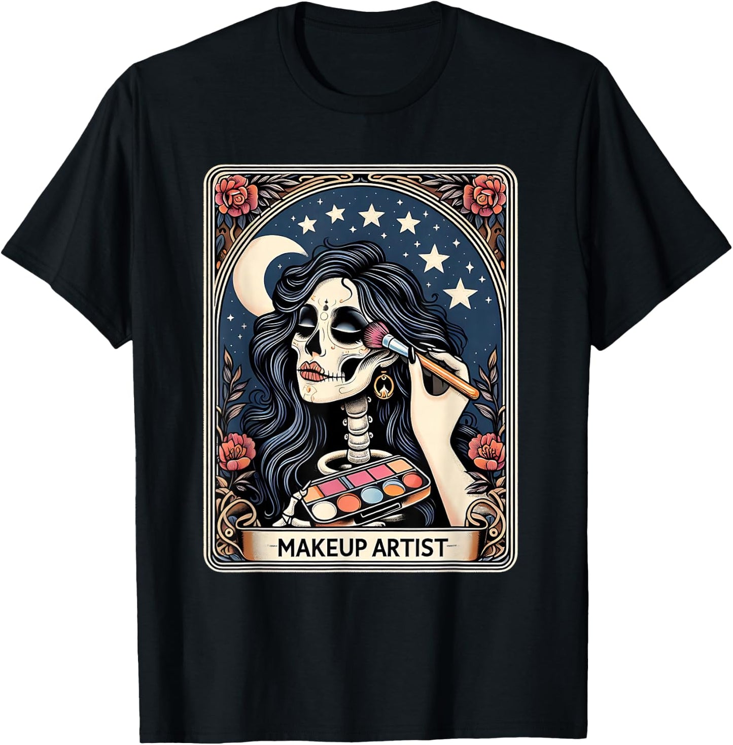 Makeup Artist Tarot Card Gothic Skeleton Moon Women T-Shirt - T-Shirt | Black