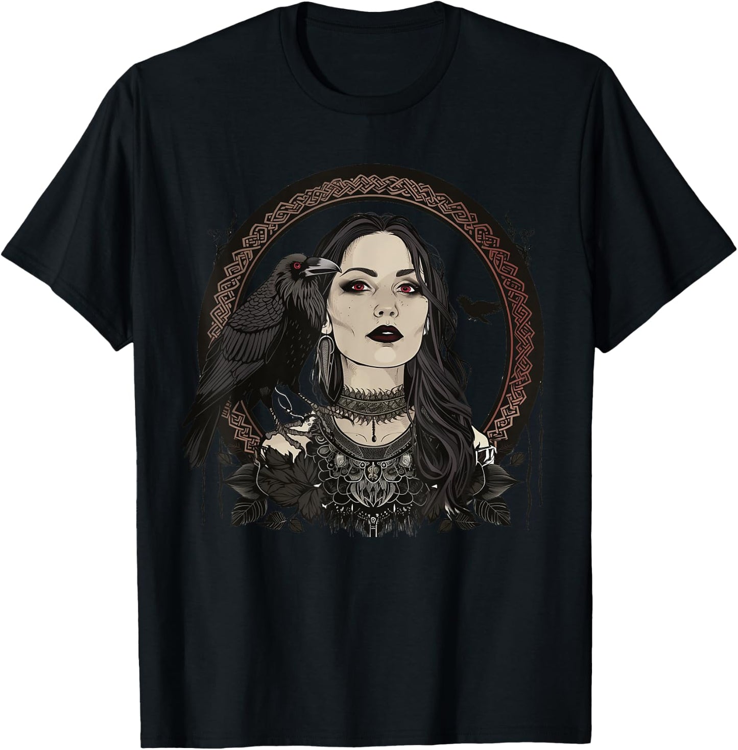 Luna Elizabeth Art Morrigan Portrait Celtic Goddess Mythology T-Shirt - T-Shirt | Black