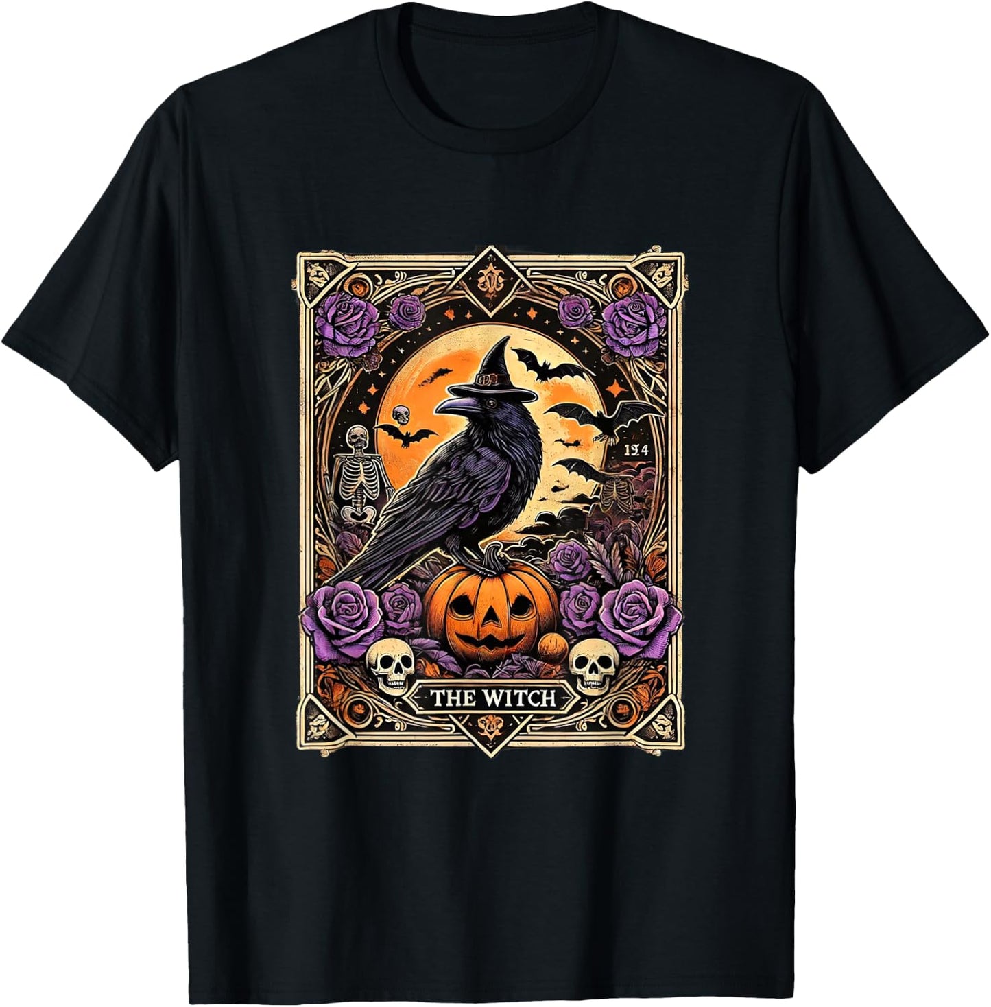Vintage Gothic The Witch Black raven Tarot Card Halloween T-Shirt - T-Shirt | Black