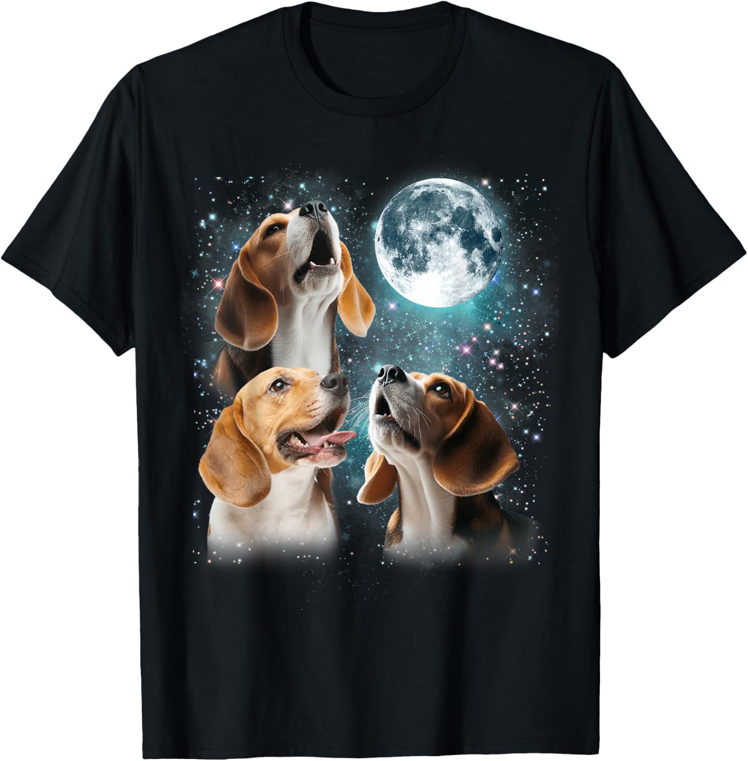 3 Beagle Moon Howling Beagle Head Funny Gifts Women T-Shirt - T-Shirt | Black