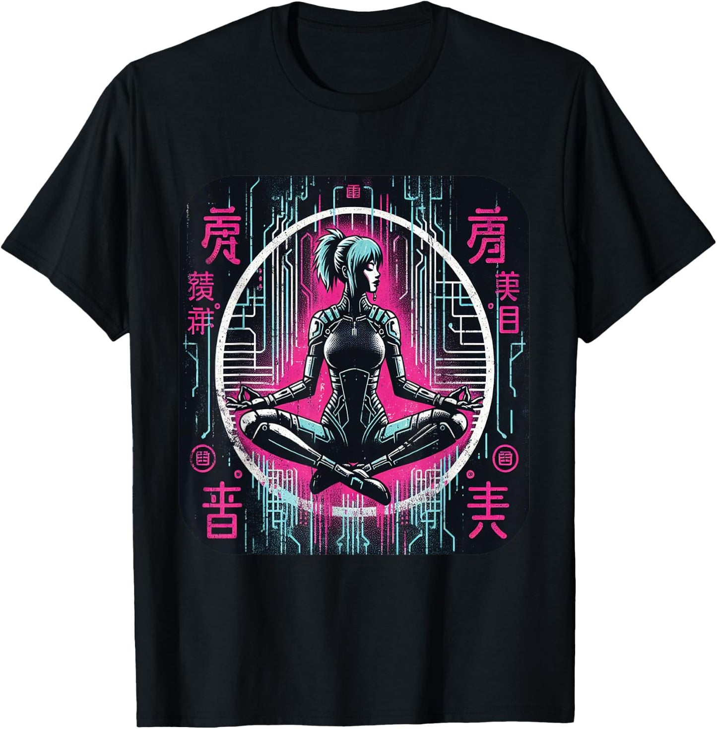Woman Manga Futuristic Cyberpunk Aesthetic T-Shirt - T-Shirt | Black