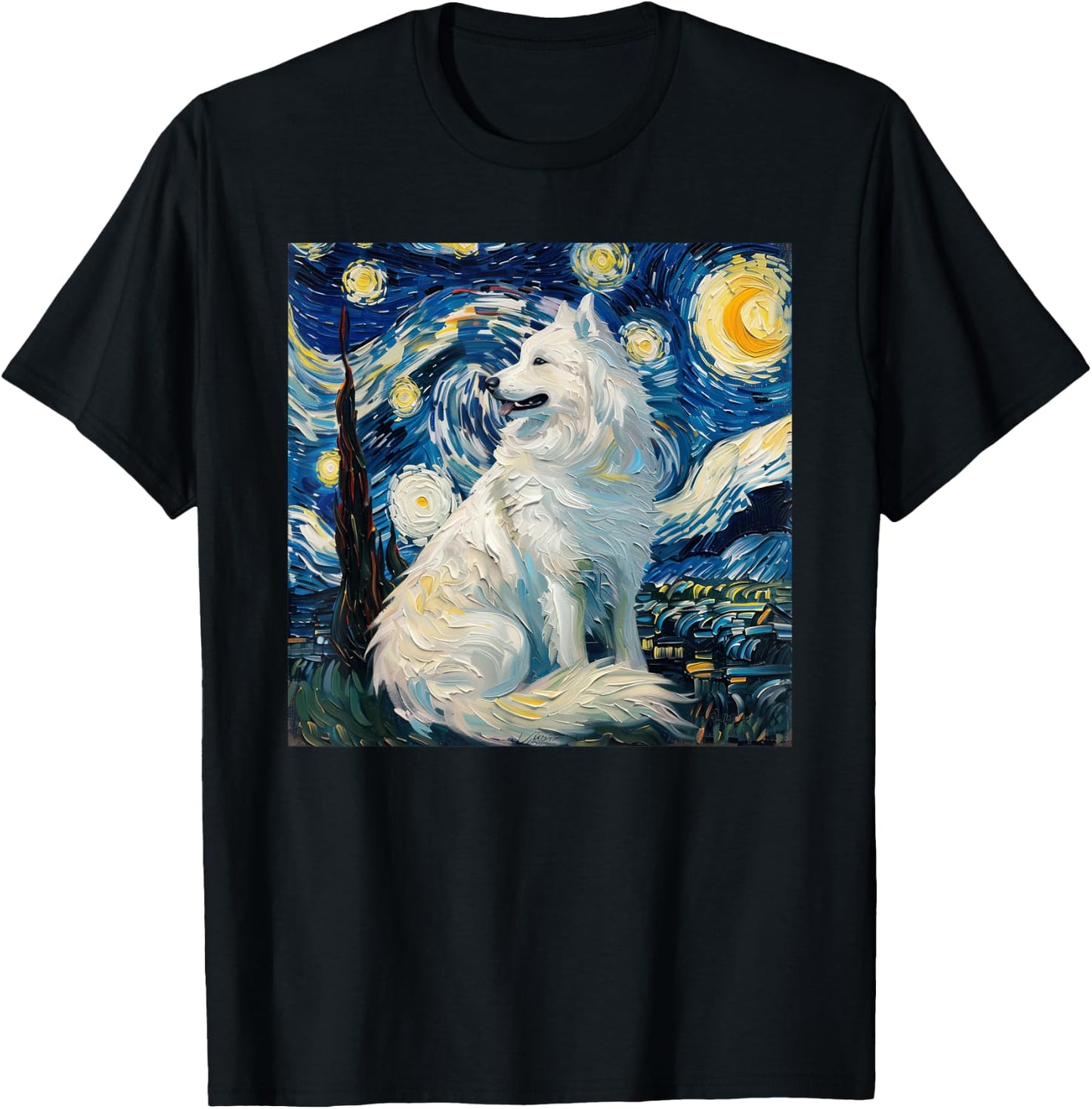Samoyed Dog Van Gogh Starry Night T-Shirt - T-Shirt | Black