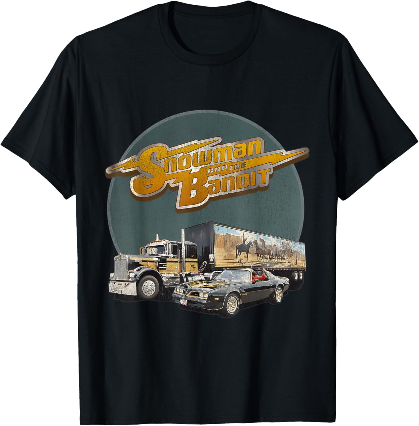 Huiibao Adult Retro Trucking Snowman And The Bandit - Black, Small T-Shirt - T-Shirt | Black
