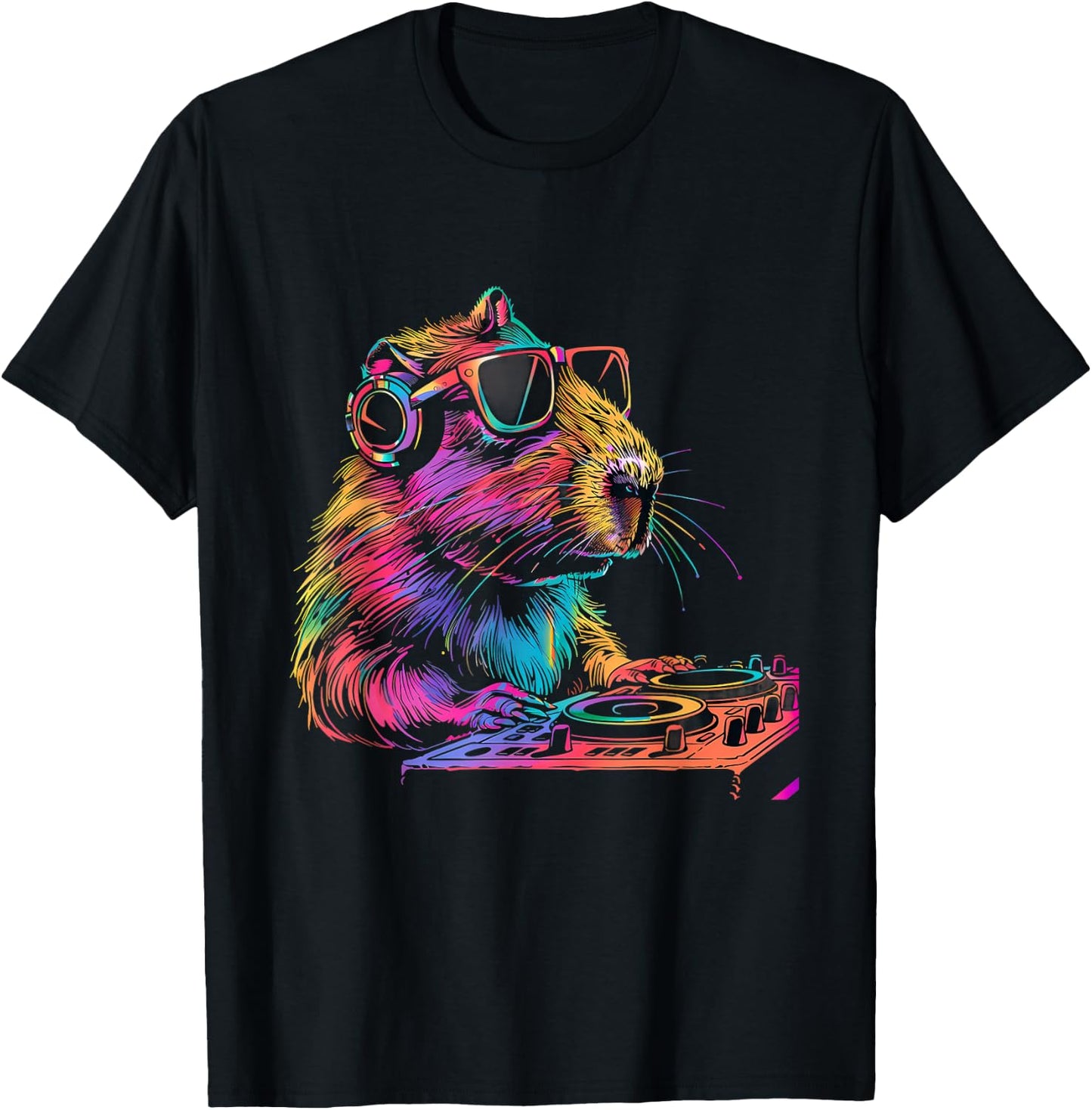 DJ Capybara Beatmaker Turntable DJ Capybara EDM Techno T-Shirt - T-Shirt | Black