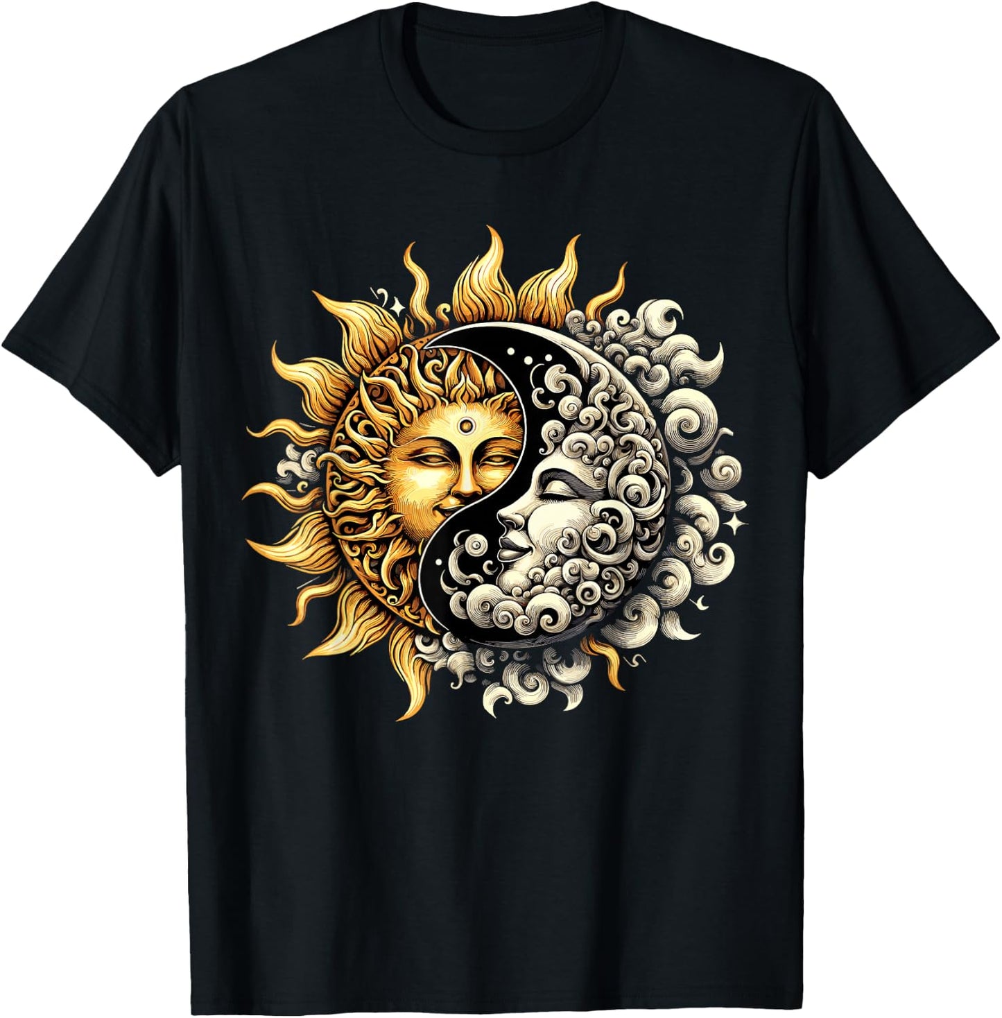 Sun and Moon Yin Yang T-Shirt - T-Shirt | Black