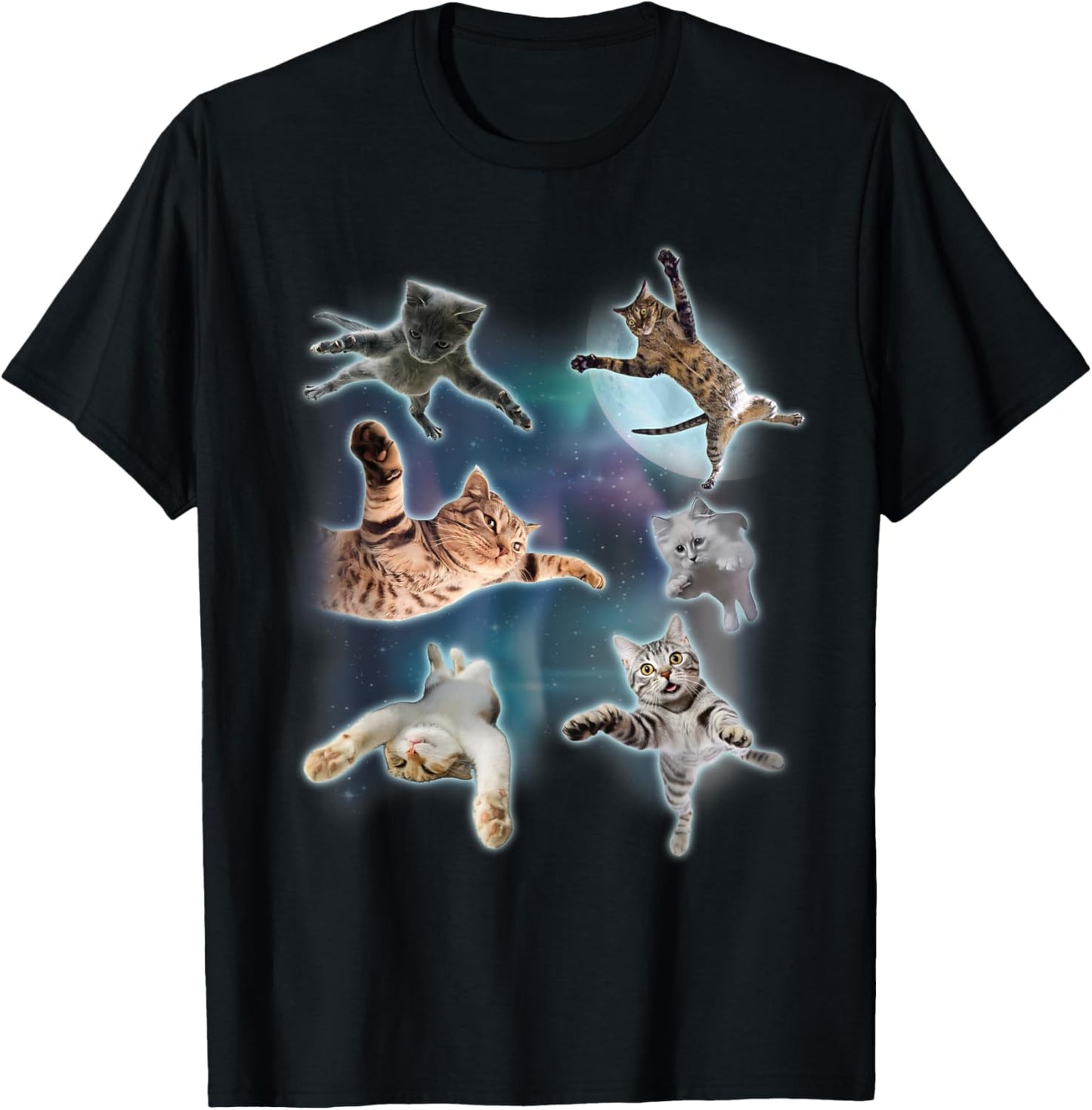 Cats Floating In Galaxy Graphic Vintage 90s Funny Cat Meme Women Kids T-Shirt - T-Shirt | Black