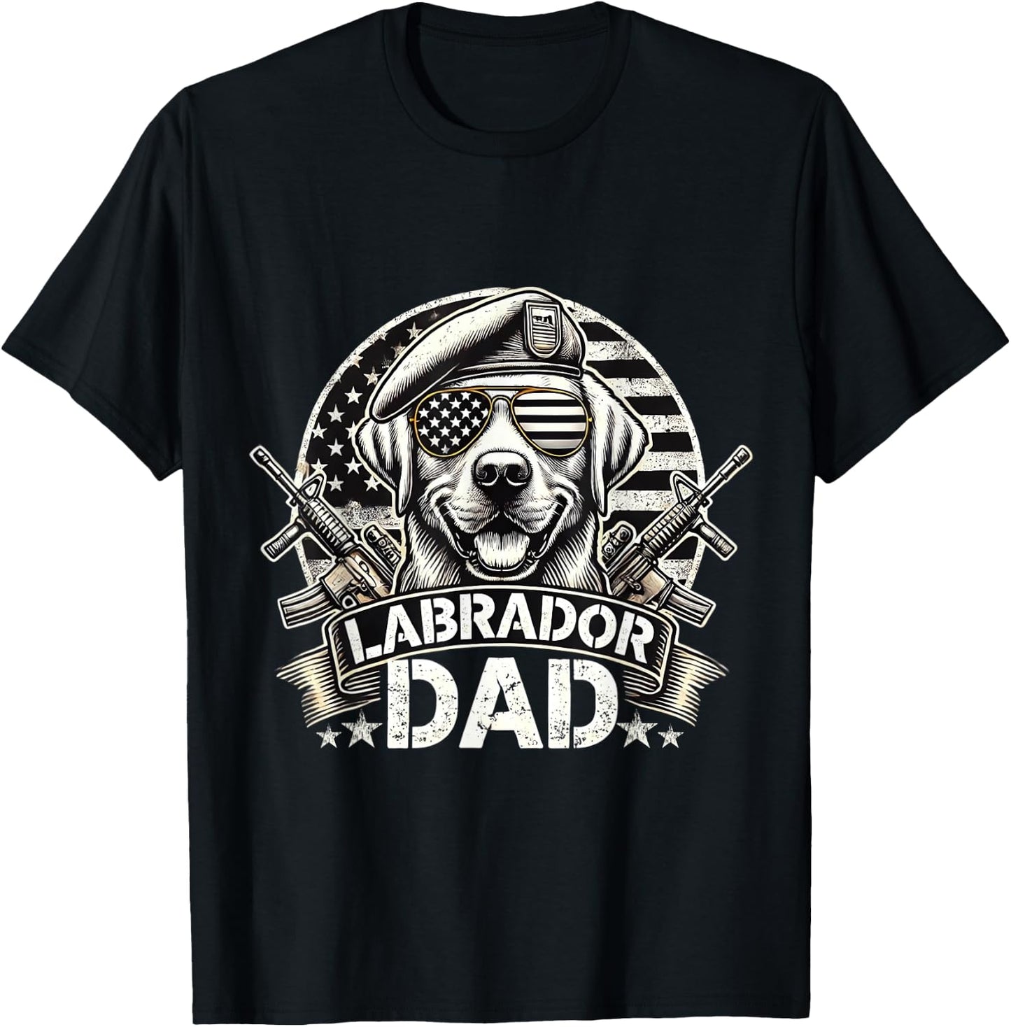 Labrador Dad K9 Military Gear Retro Vintage US Flag T-Shirt - T-Shirt | Black