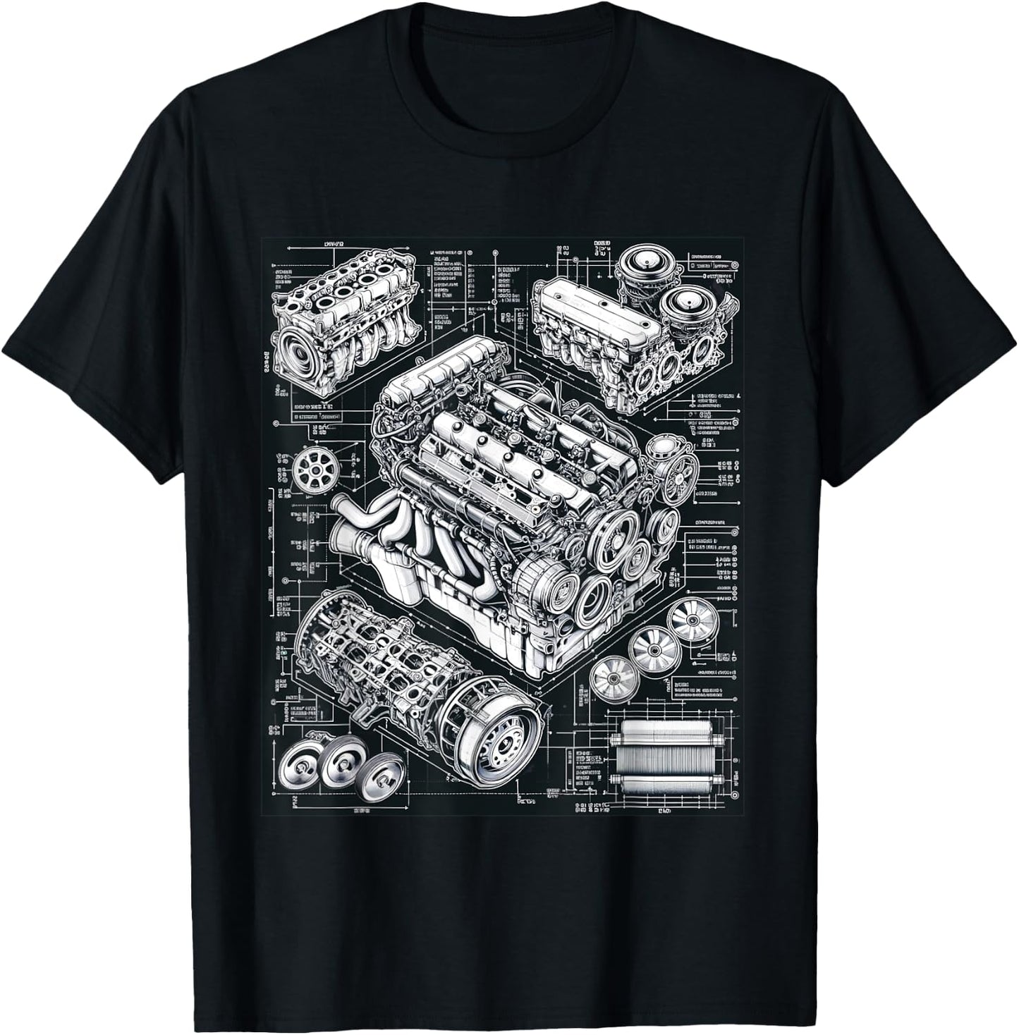 Legendary Engine Blueprint Ideal for Car Fans and Mechanics T-Shirt - T-Shirt | Black