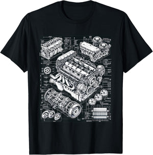 Legendary Engine Blueprint Ideal for Car Fans and Mechanics T-Shirt - T-Shirt | Black