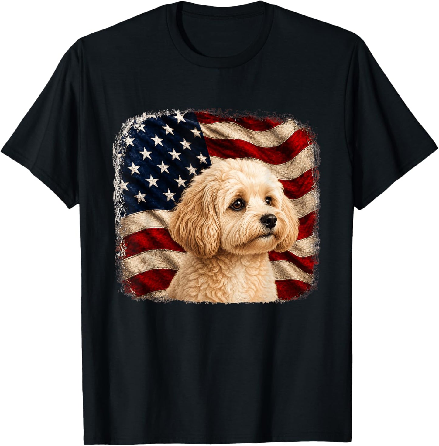 Distressed Patriotic 4th July American Flag Maltipoo T-Shirt - T-Shirt | Black