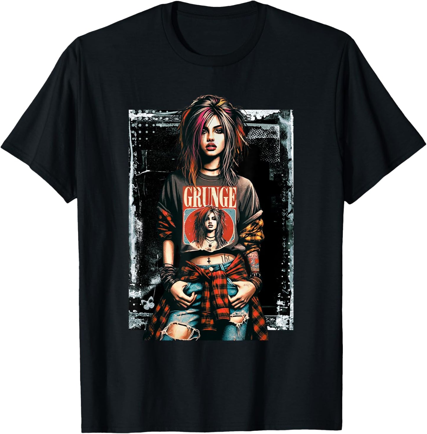 Punk Grunge Girl Graffiti 90s Retro Distressed Vintage T-Shirt - T-Shirt | Black