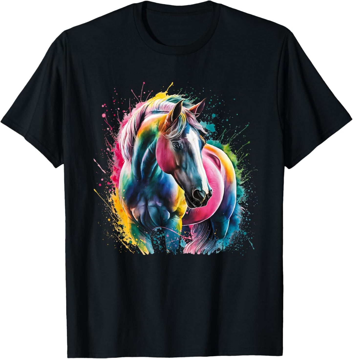 Horse Men Women Colourful Watercolour Horse T-Shirt - T-Shirt | Black