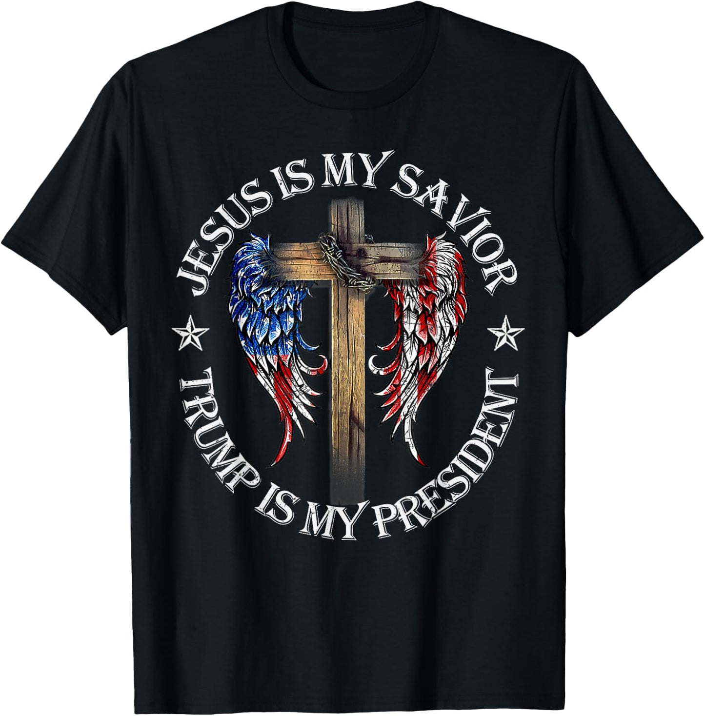 Jesus is My Savior Trump is My President 2024 USA Flag Cross T-Shirt - T-Shirt | Black