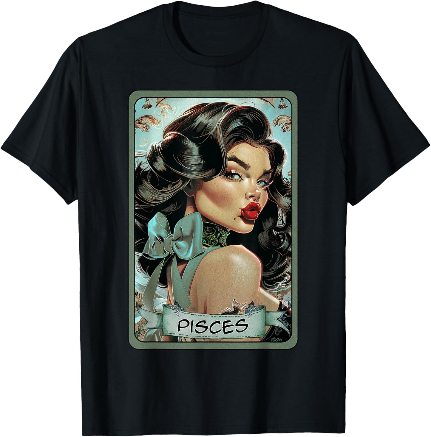 Pisces Tarot Card Pin Up Girl Sexy Astrology Birthday Fish T-Shirt - T-Shirt | Black