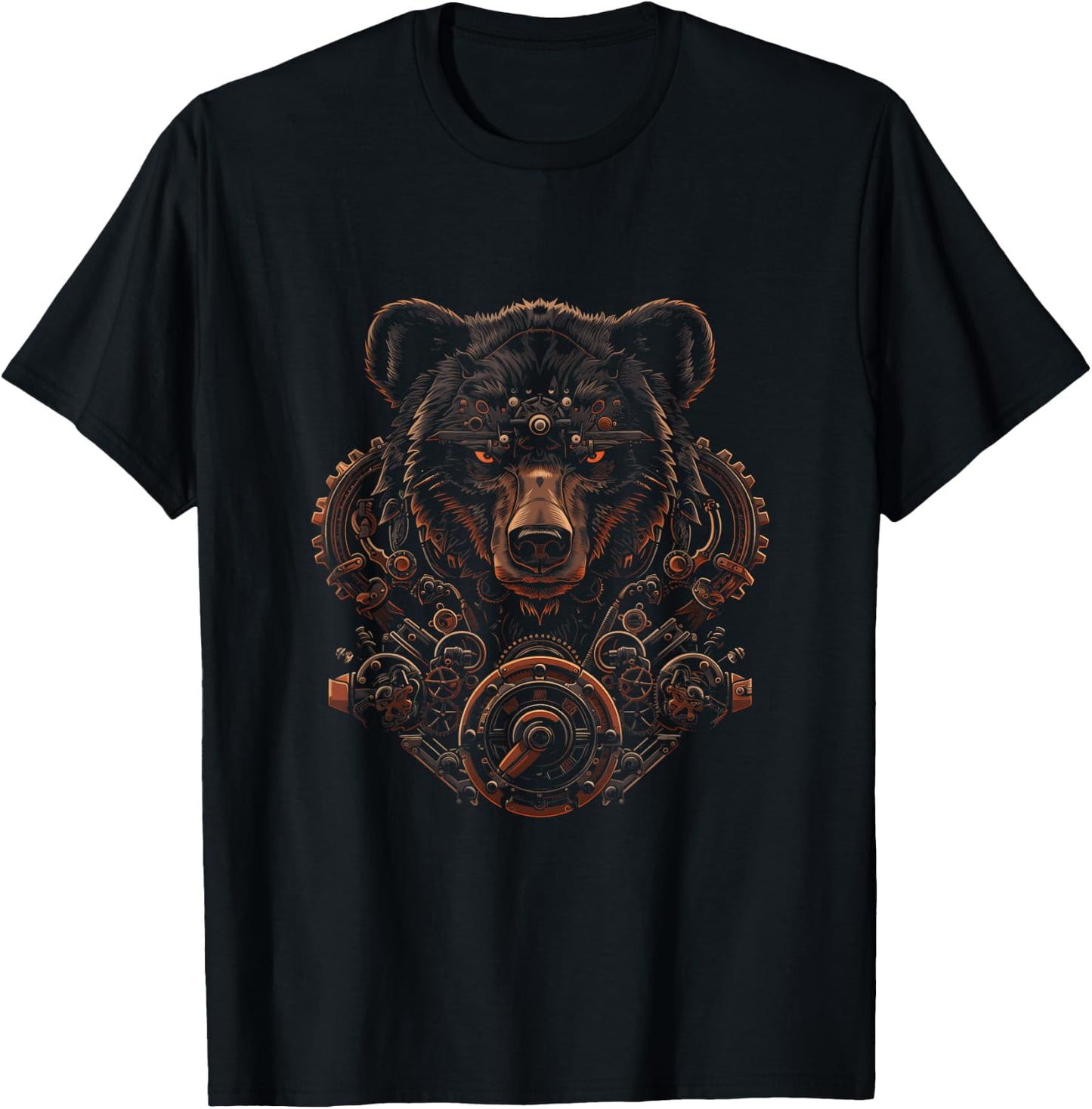 Steampunk Bear with mechanical gear Industrial metal gears T-Shirt - T-Shirt | Black
