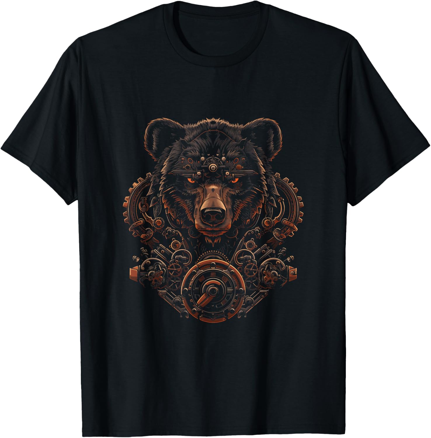 Steampunk Bear with mechanical gear Industrial metal gears T-Shirt - T-Shirt | Black