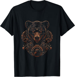 Steampunk Bear with mechanical gear Industrial metal gears T-Shirt - T-Shirt | Black