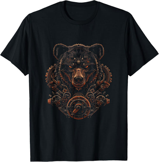 Steampunk Bear with mechanical gear Industrial metal gears T-Shirt - T-Shirt | Black