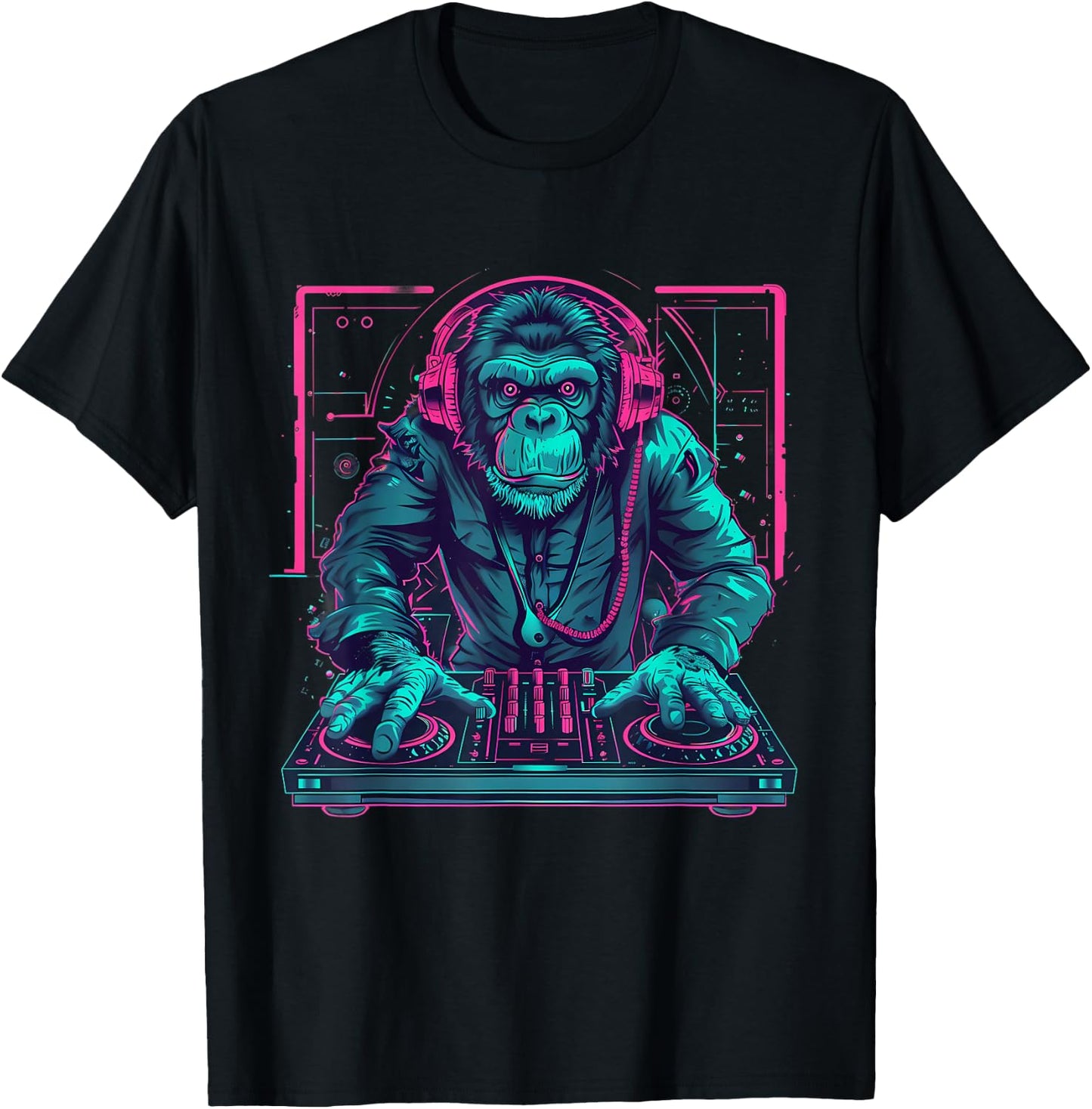 DJ Monkey House Beatmaker EDM Turntable DJ Monkey Techno T-Shirt - T-Shirt | Black