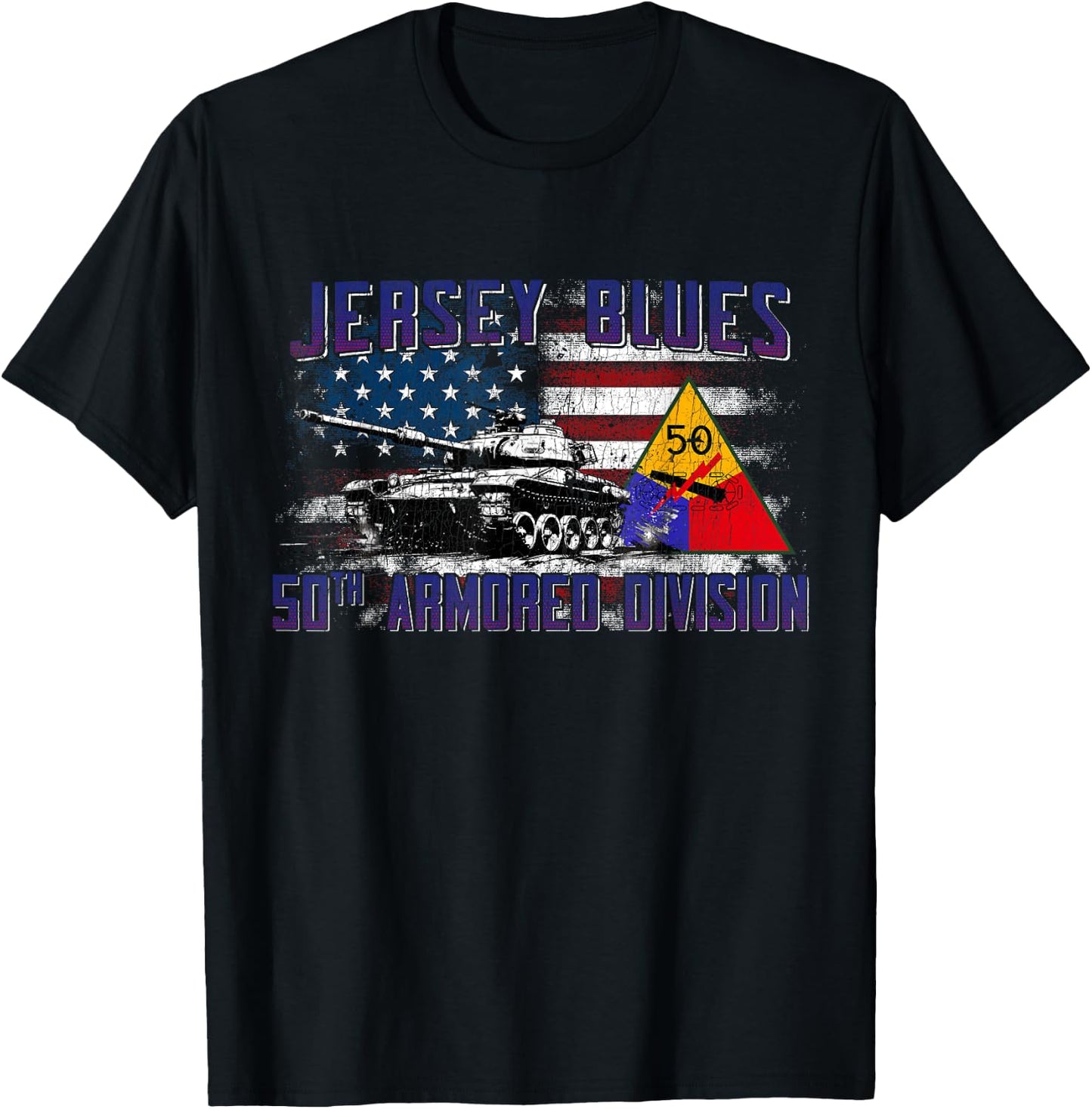 Veteran 50th Armored Division Jersey Blues Vintage Gifts T-Shirt - T-Shirt | Black
