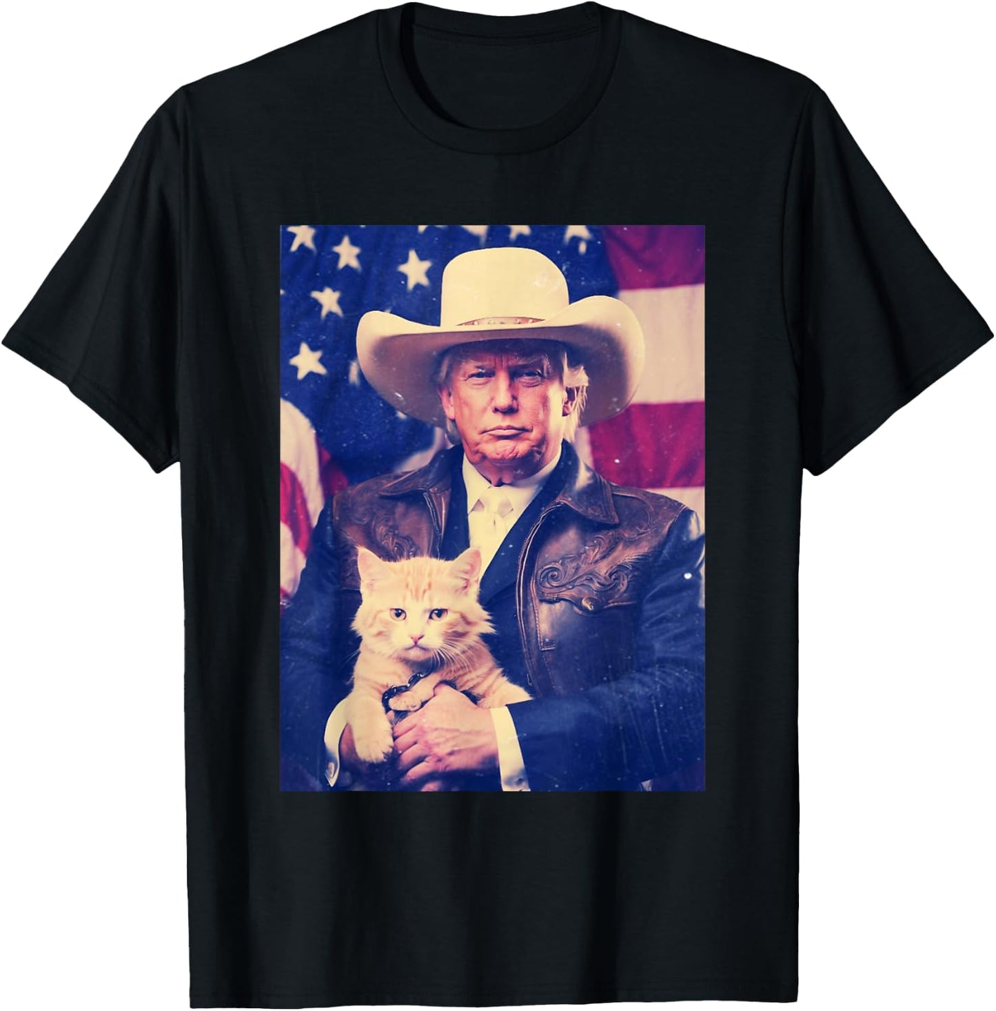 Trump Cat Shirt Funny Cowboy Donald Trump 2024 American Flag T-Shirt - T-Shirt | Black
