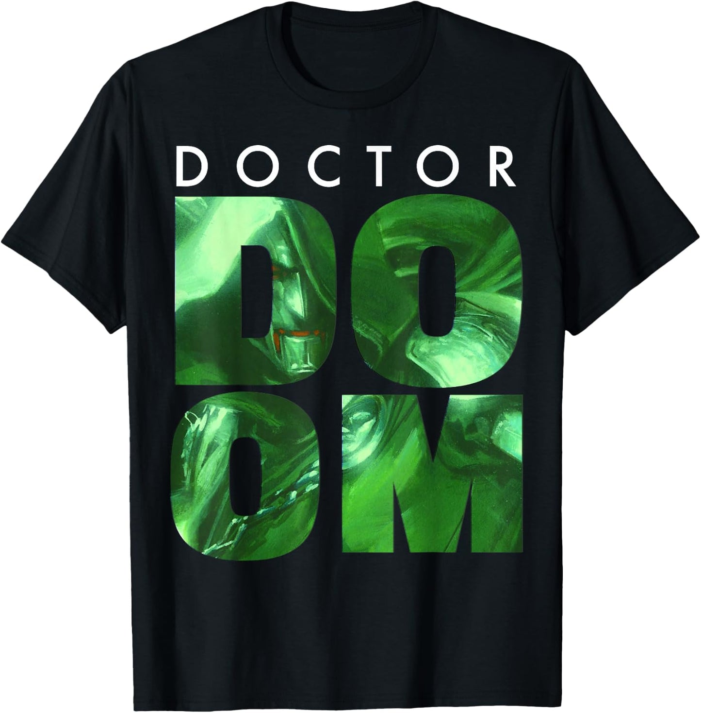 Marvel Doctor Doom Large Stacked Portrait Fill Text T-Shirt - T-Shirt | Black